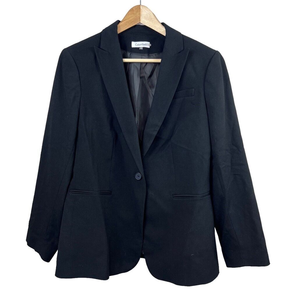 Calvin Klein Black One Button Blazer Jacket Size 14W Business Career